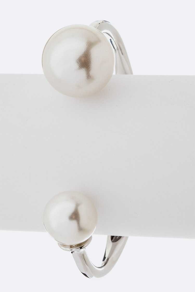 Double Pearl Bangle- Silver
