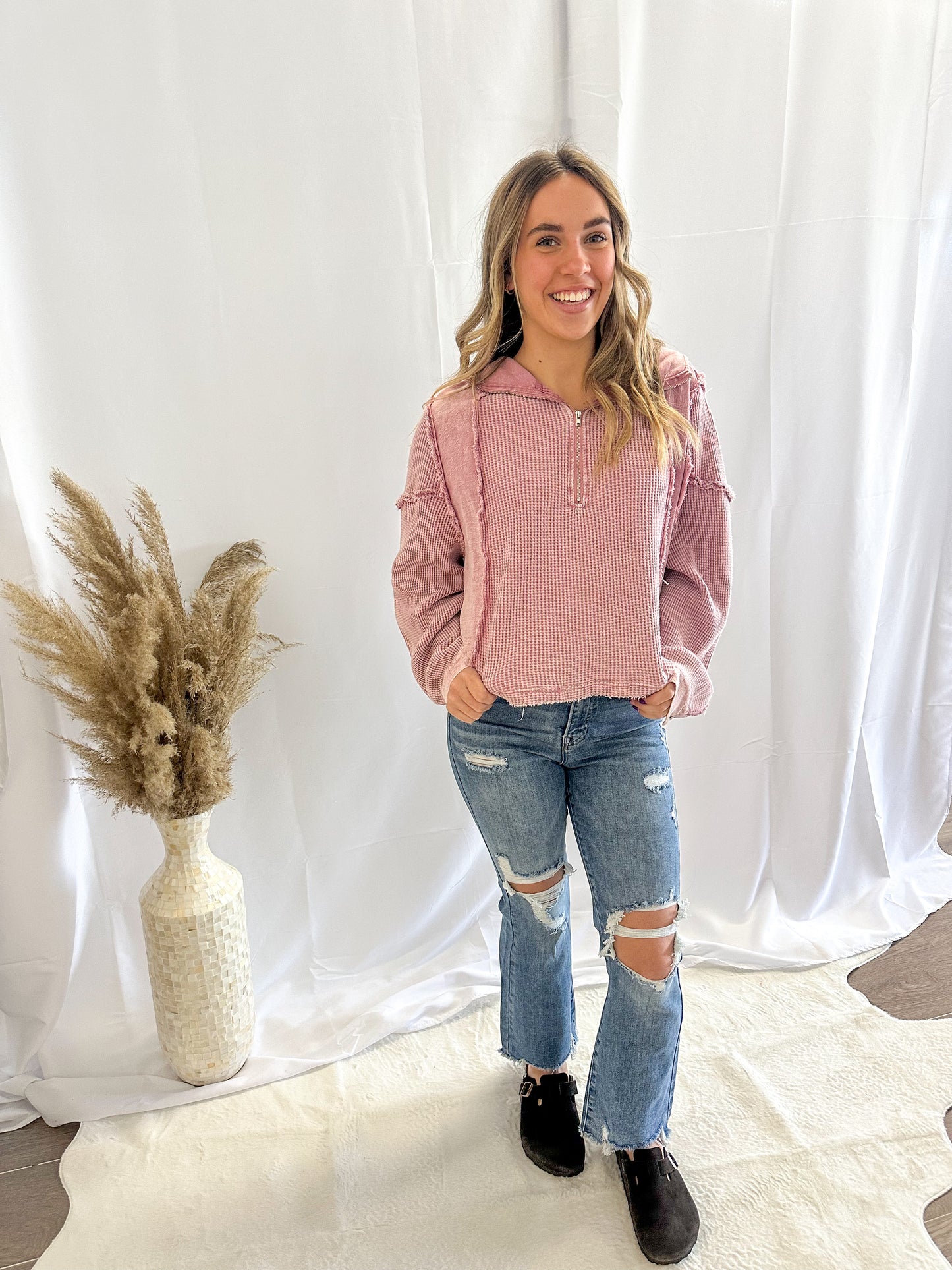 Waffle Quarter Zip Sweater