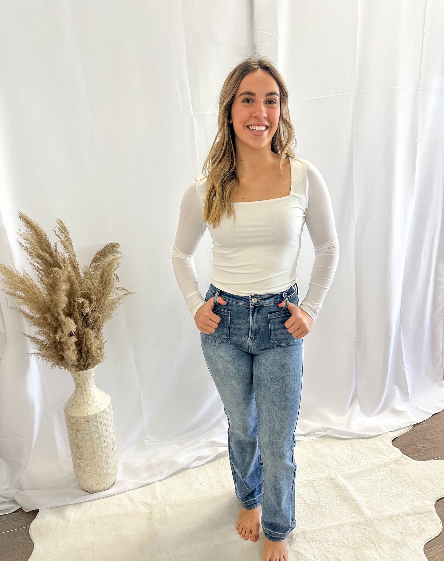 High Rise Patch Pocket Risen Jeans