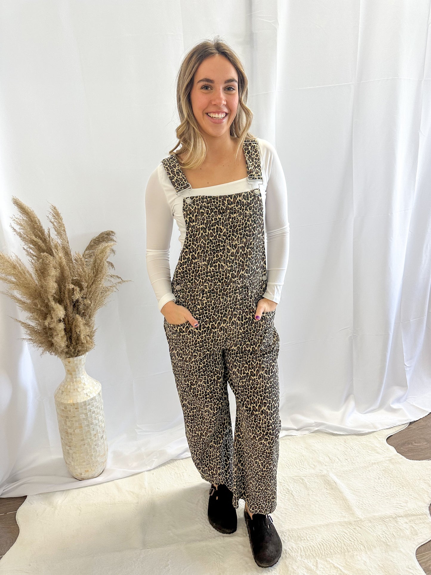 Slouchy Leopard Print Overalls