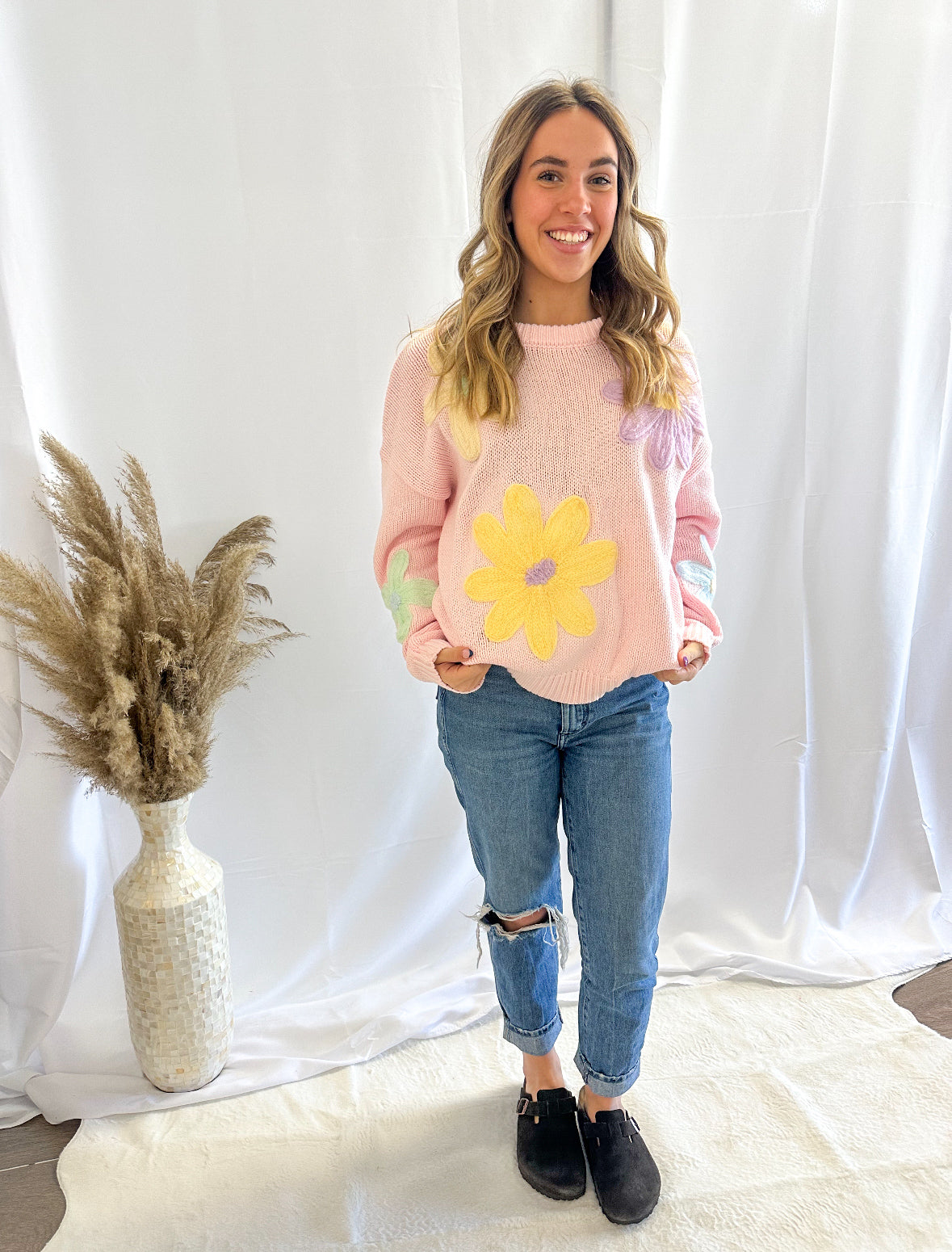 Pink Floral Sweater