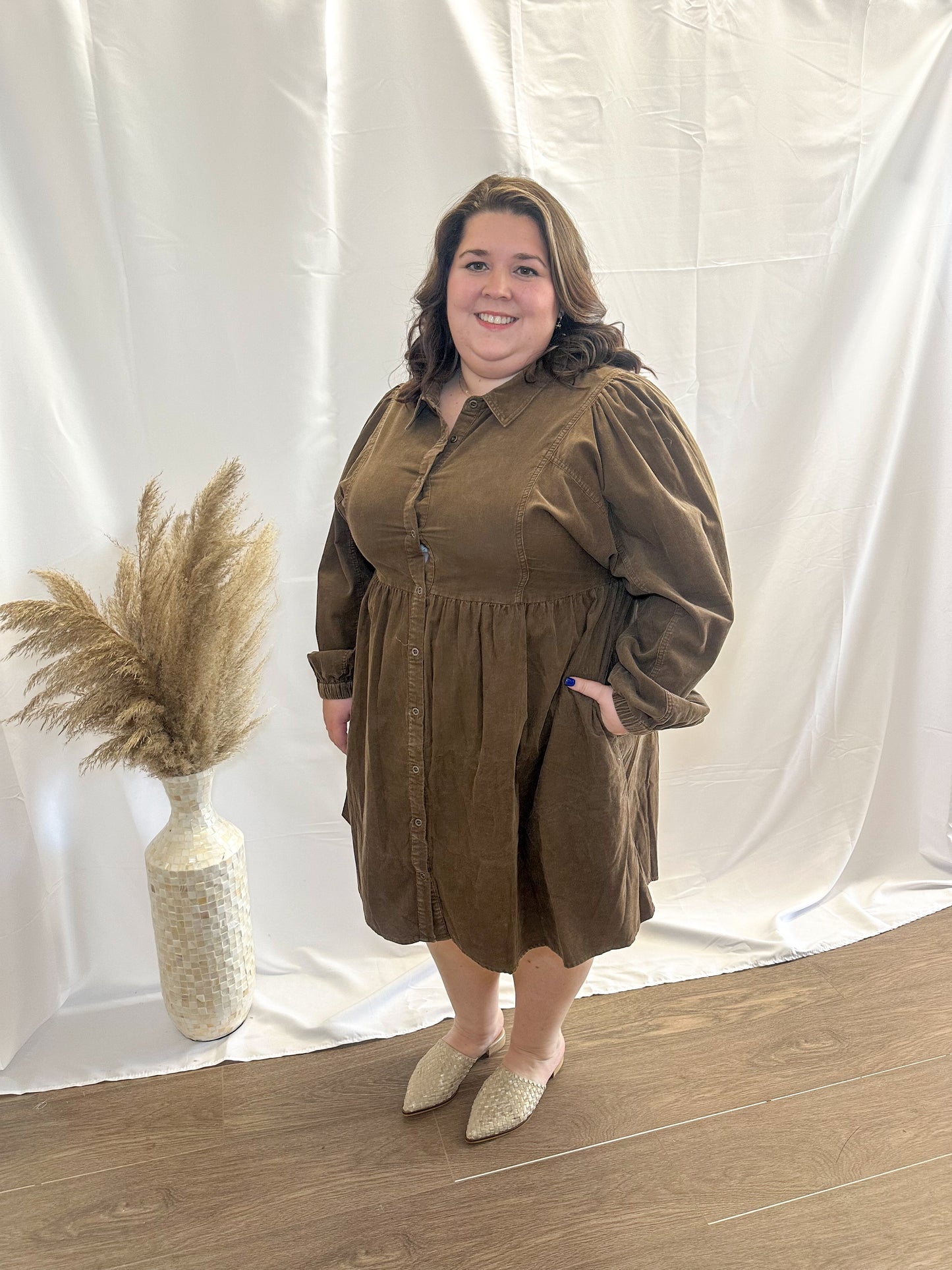 Corduroy Button-up Dress