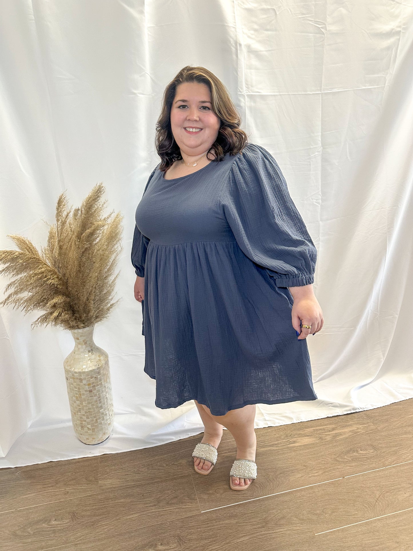 Long Sleeve Muslin Babydoll Dress