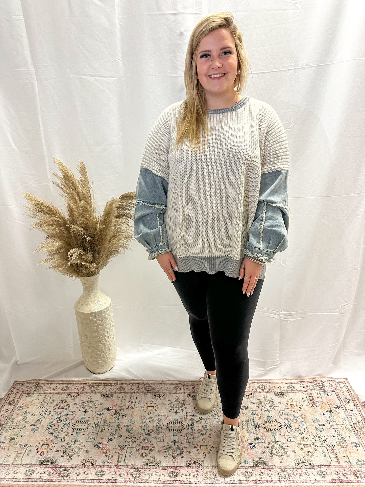Denim Sleeve Sweater