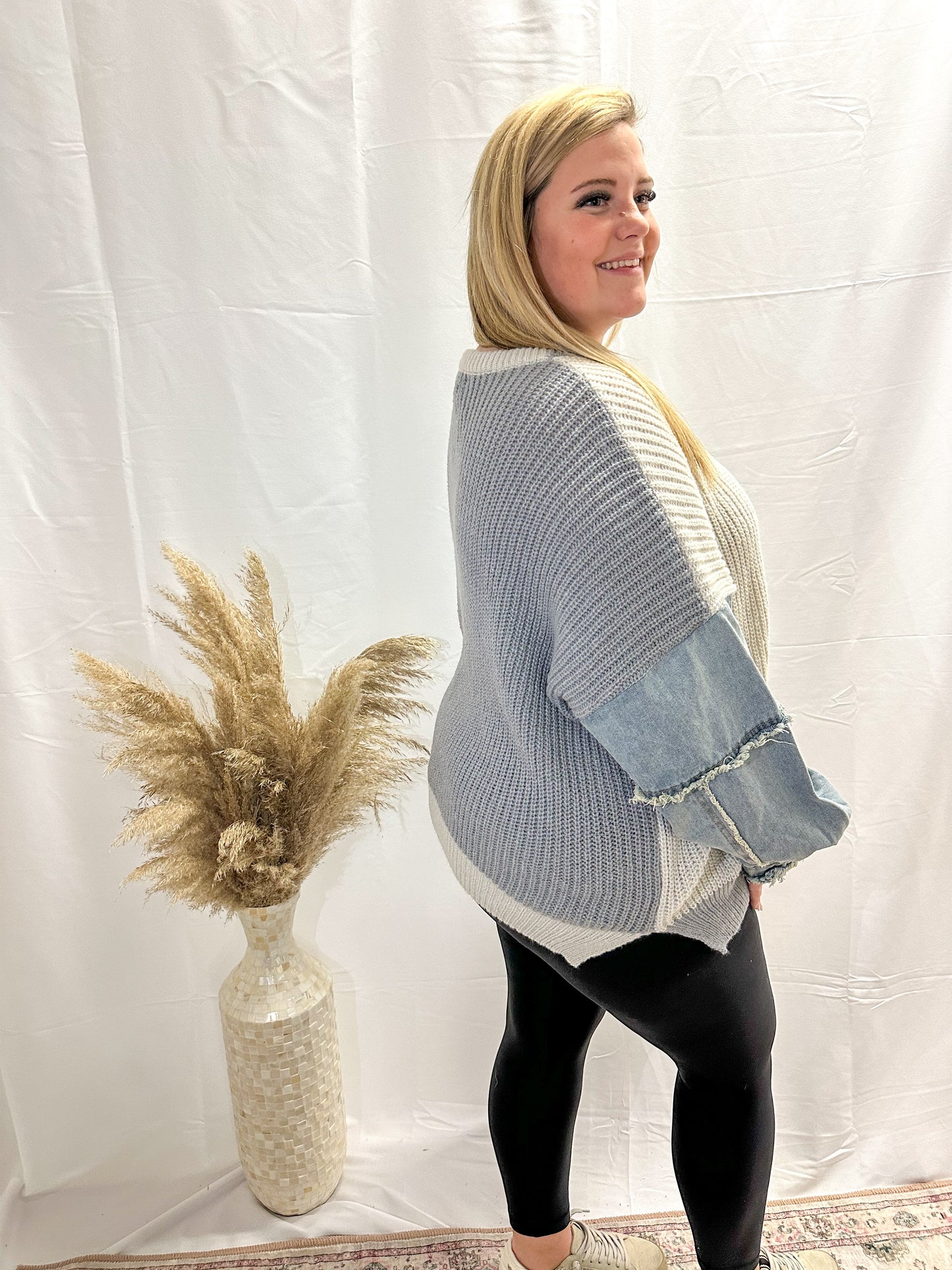 Denim Sleeve Sweater