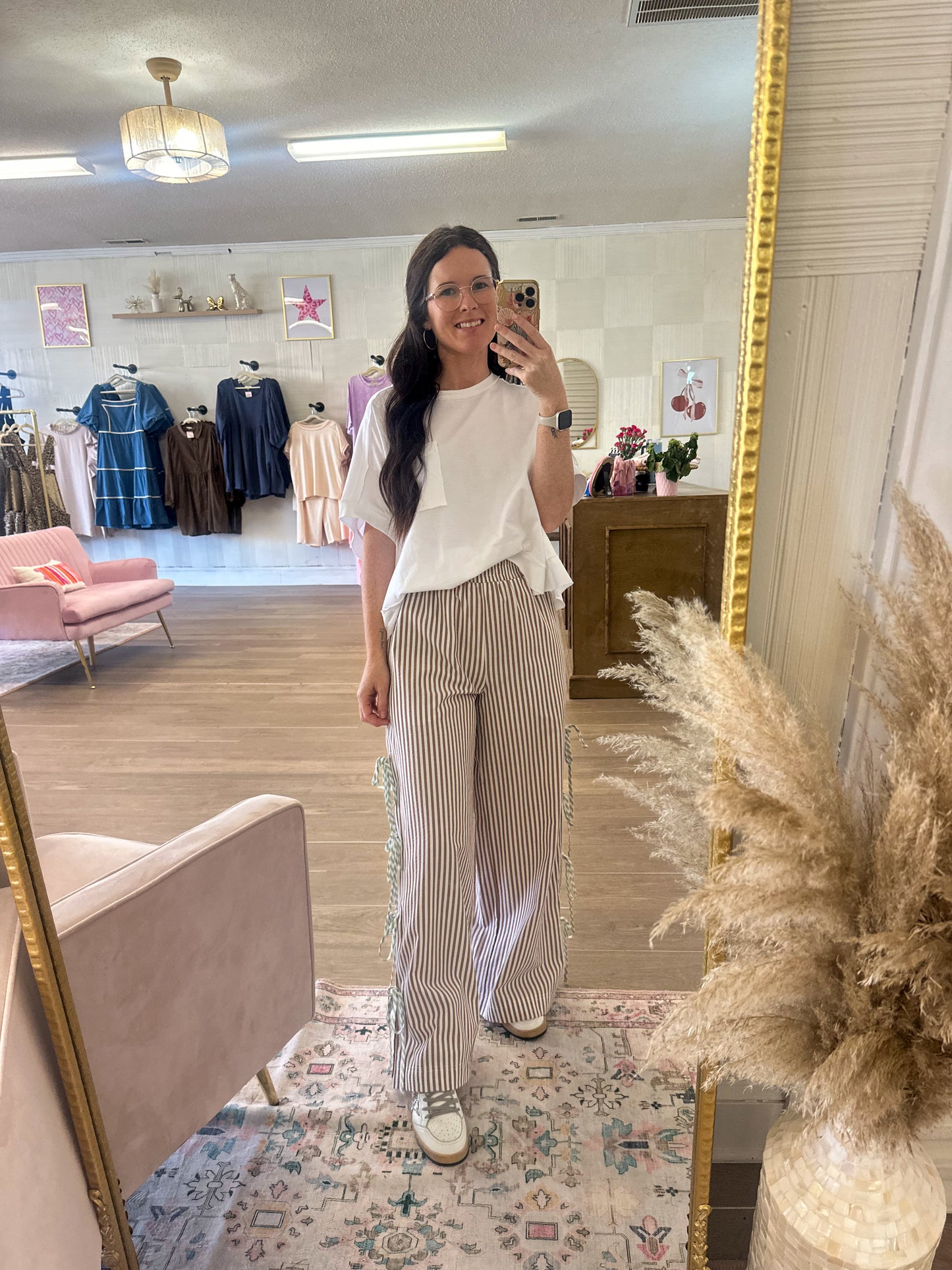 Coco Striped Ribbon Tie Pants