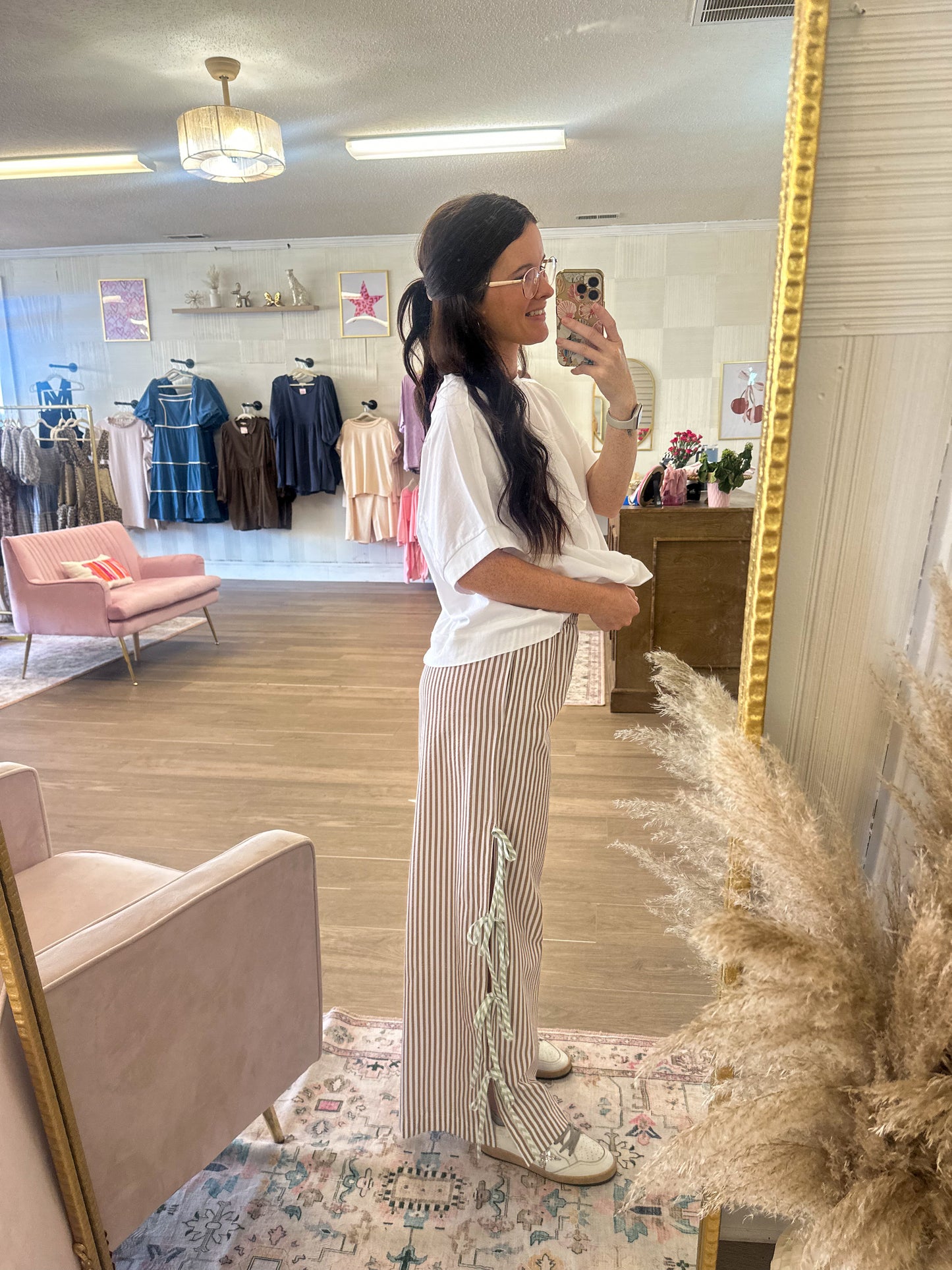 Coco Striped Ribbon Tie Pants