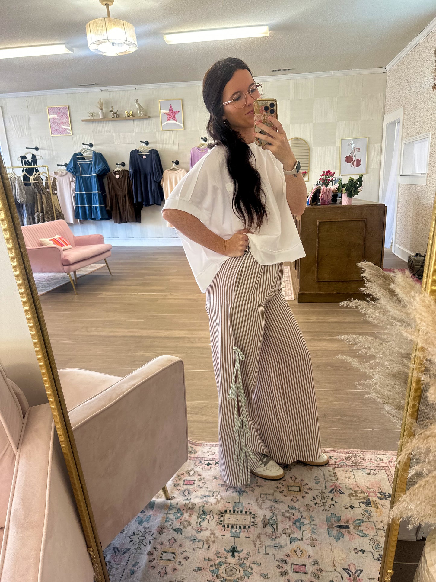 Coco Striped Ribbon Tie Pants